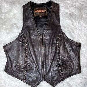 UNIK Vintage Men’s Dark Brown Leather Motorcycle Full Zip Vest